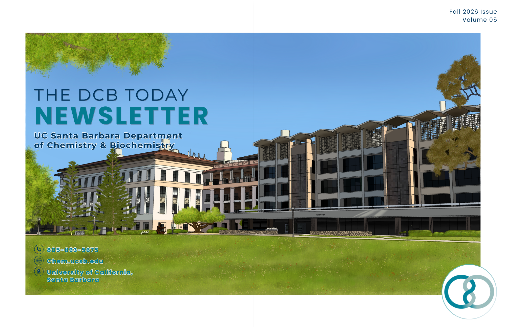 Cover art of The DCB Today Newsletter Volume 5, depicting a drawing of the Chemistry and PSBN buildings side by side
